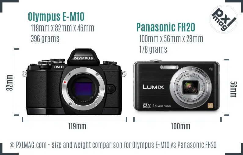 Olympus E-M10 vs Panasonic FH20 size comparison