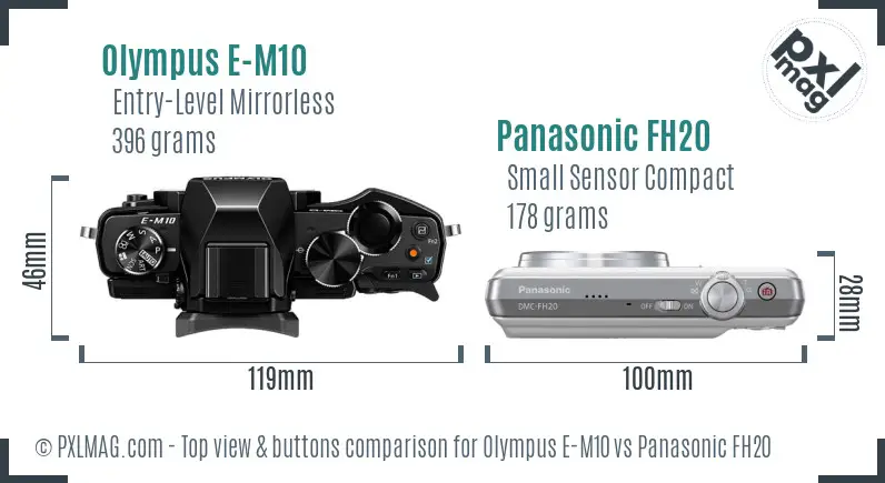 Olympus E-M10 vs Panasonic FH20 top view buttons comparison