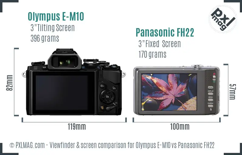 Olympus E-M10 vs Panasonic FH22 Screen and Viewfinder comparison