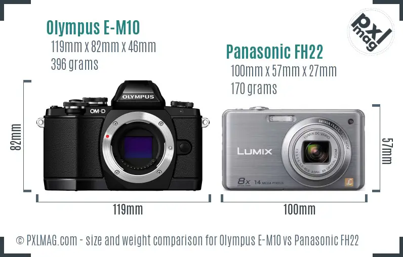 Olympus E-M10 vs Panasonic FH22 size comparison
