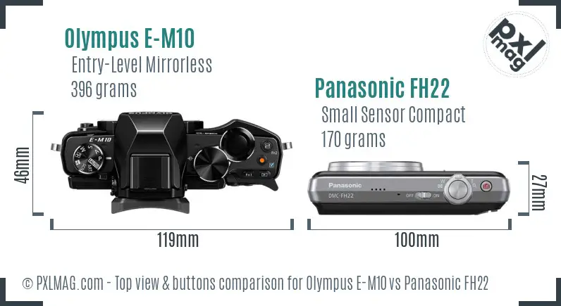 Olympus E-M10 vs Panasonic FH22 top view buttons comparison