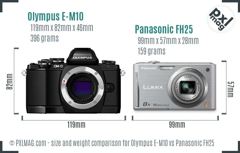 Olympus E-M10 vs Panasonic FH25 size comparison
