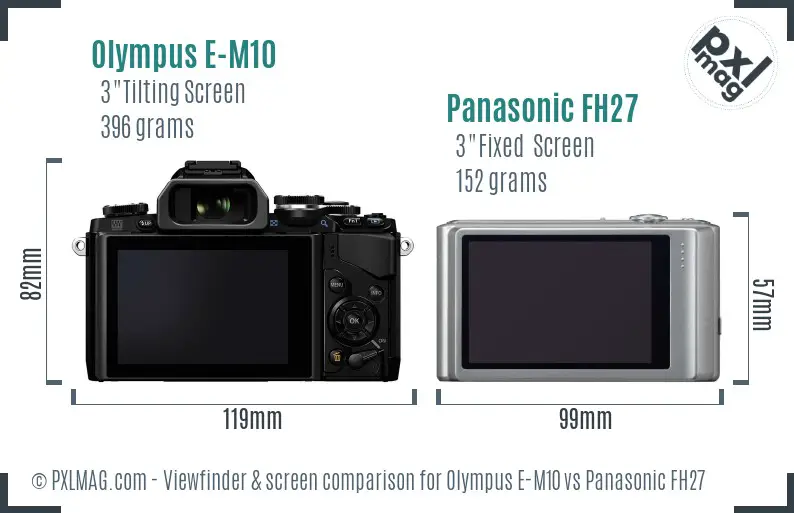 Olympus E-M10 vs Panasonic FH27 Screen and Viewfinder comparison