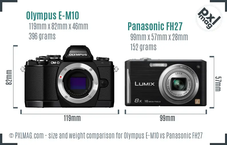 Olympus E-M10 vs Panasonic FH27 size comparison