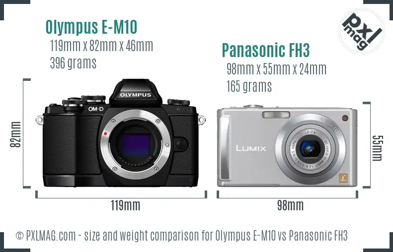 Olympus E-M10 vs Panasonic FH3 size comparison