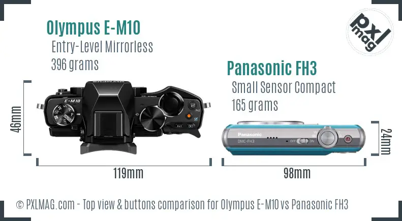 Olympus E-M10 vs Panasonic FH3 top view buttons comparison