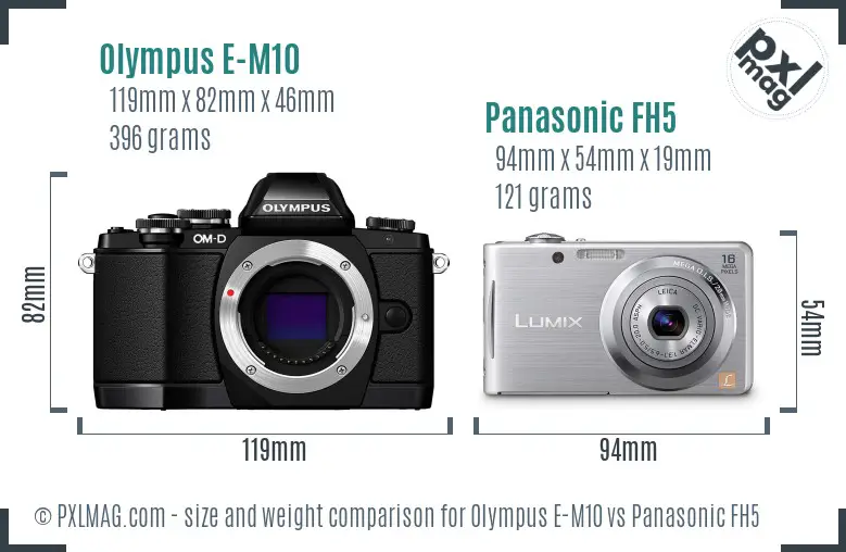 Olympus E-M10 vs Panasonic FH5 size comparison