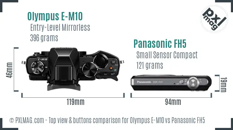 Olympus E-M10 vs Panasonic FH5 top view buttons comparison