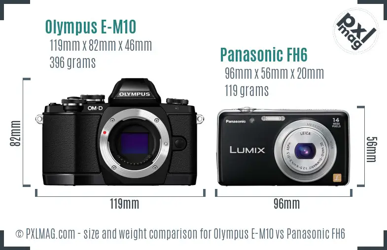 Olympus E-M10 vs Panasonic FH6 size comparison