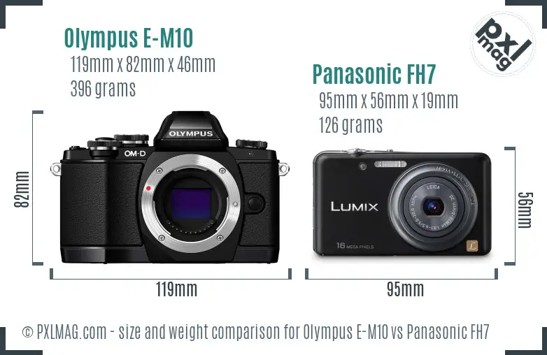 Olympus E-M10 vs Panasonic FH7 size comparison