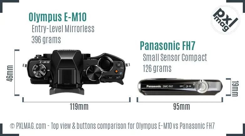 Olympus E-M10 vs Panasonic FH7 top view buttons comparison