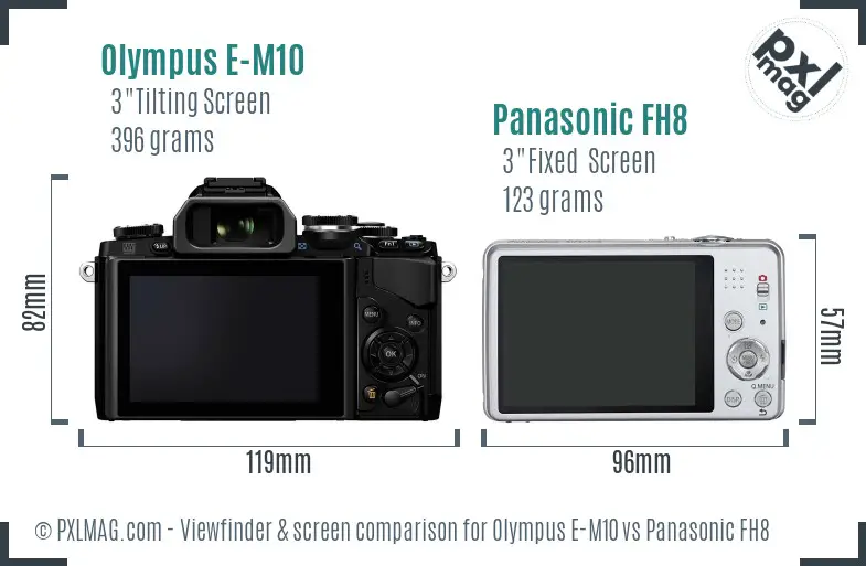 Olympus E-M10 vs Panasonic FH8 Screen and Viewfinder comparison