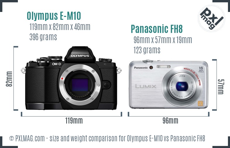 Olympus E-M10 vs Panasonic FH8 size comparison