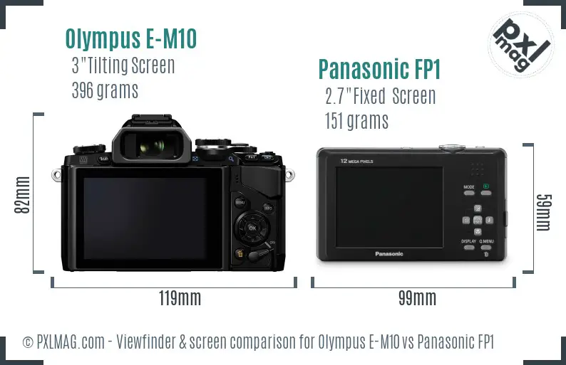 Olympus E-M10 vs Panasonic FP1 Screen and Viewfinder comparison