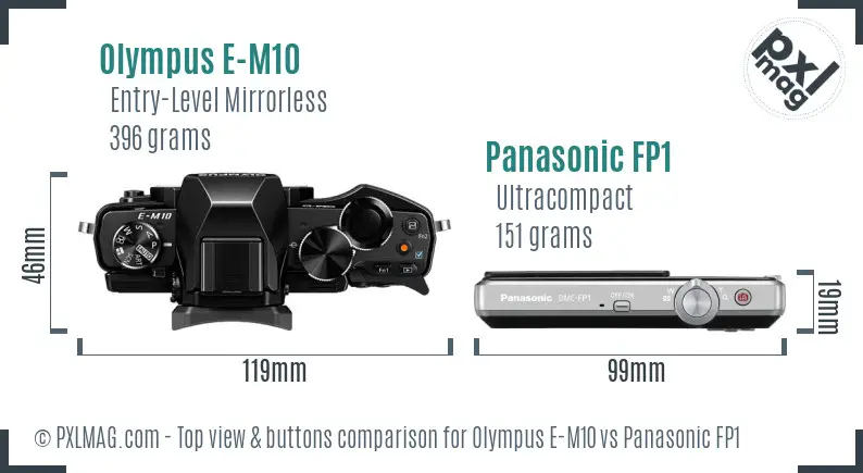 Olympus E-M10 vs Panasonic FP1 top view buttons comparison