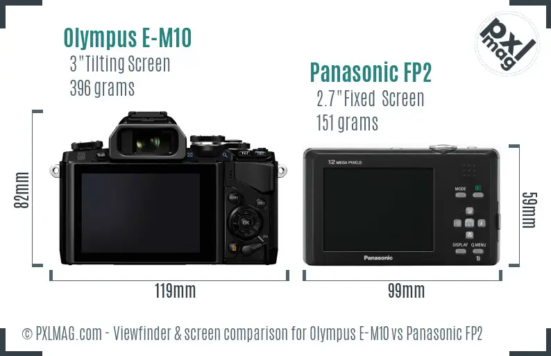 Olympus E-M10 vs Panasonic FP2 Screen and Viewfinder comparison