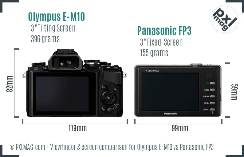 Olympus E-M10 vs Panasonic FP3 Screen and Viewfinder comparison