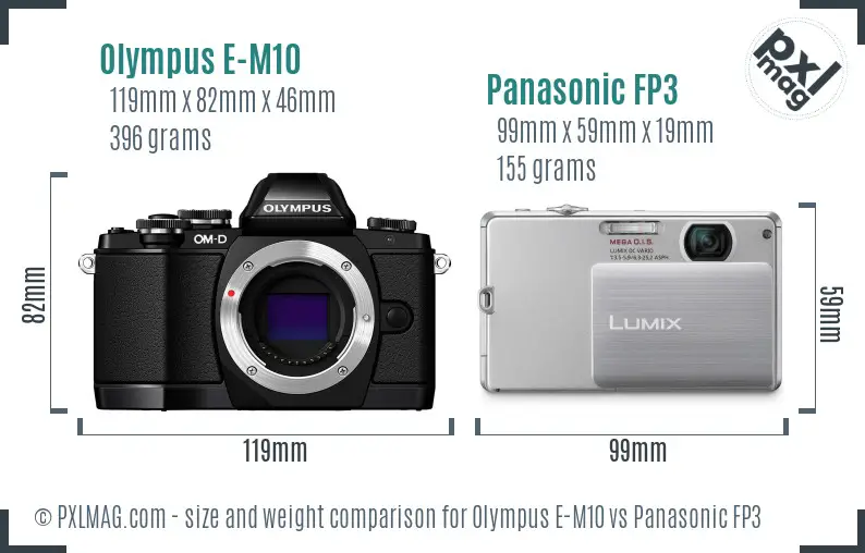 Olympus E-M10 vs Panasonic FP3 size comparison