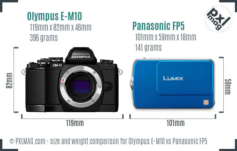 Olympus E-M10 vs Panasonic FP5 size comparison