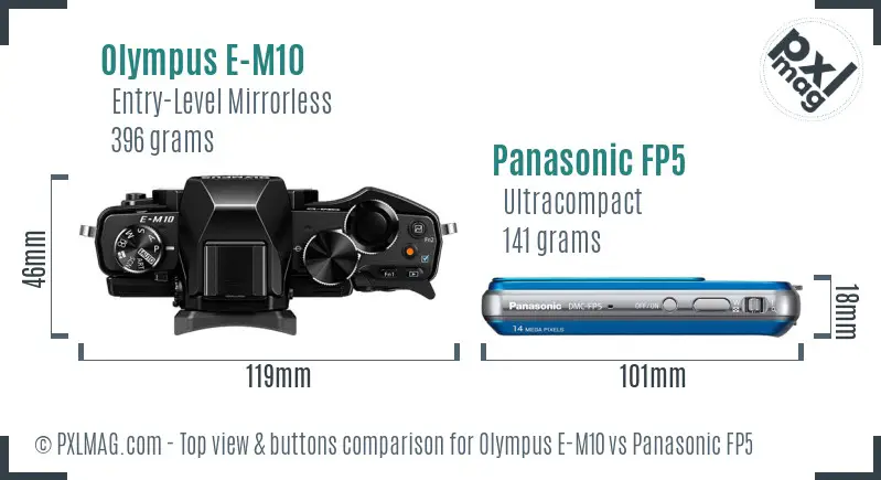 Olympus E-M10 vs Panasonic FP5 top view buttons comparison