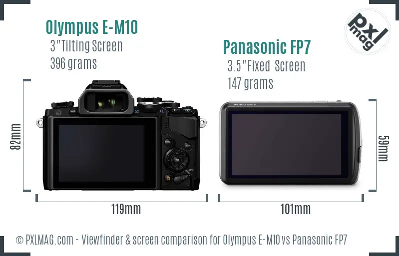 Olympus E-M10 vs Panasonic FP7 Screen and Viewfinder comparison