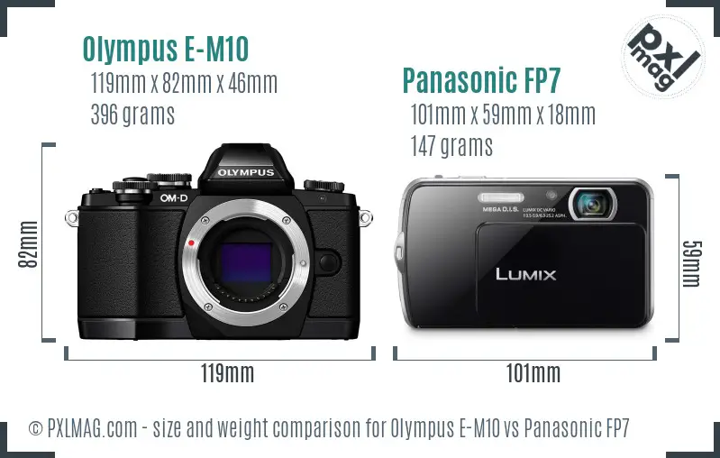 Olympus E-M10 vs Panasonic FP7 size comparison