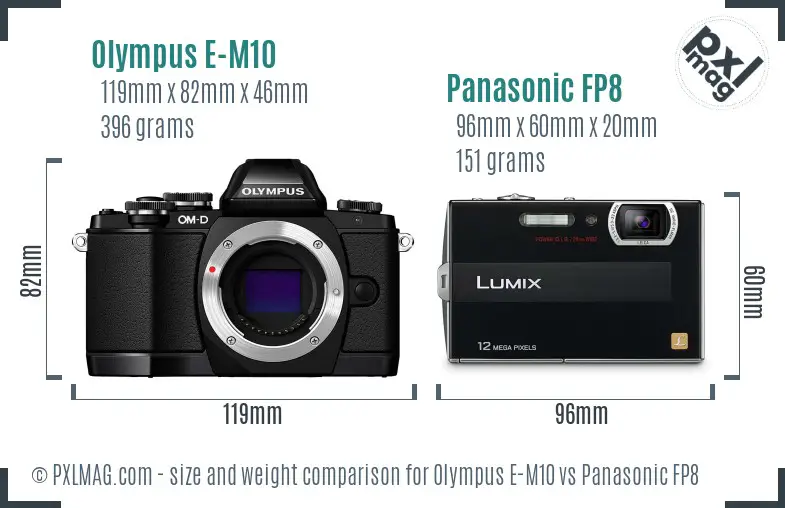 Olympus E-M10 vs Panasonic FP8 size comparison