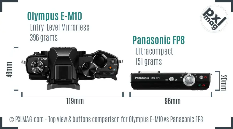 Olympus E-M10 vs Panasonic FP8 top view buttons comparison