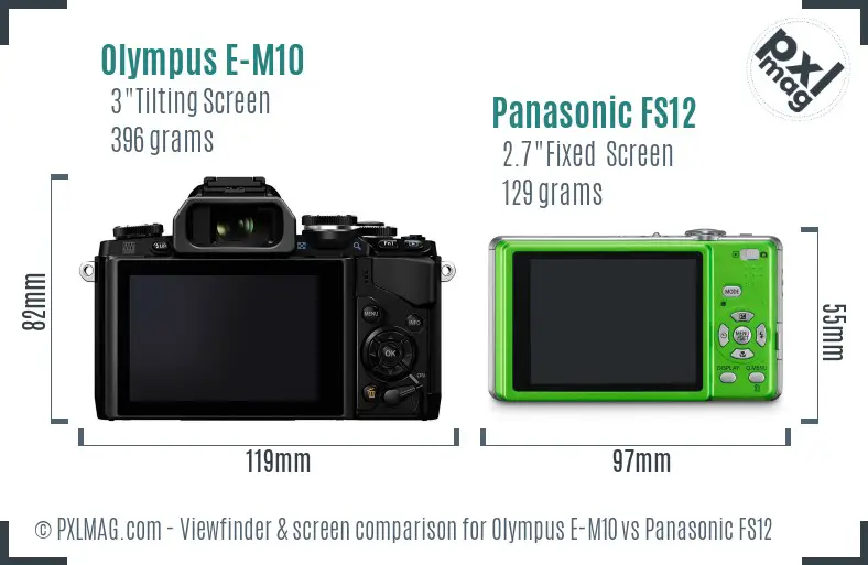 Olympus E-M10 vs Panasonic FS12 Screen and Viewfinder comparison