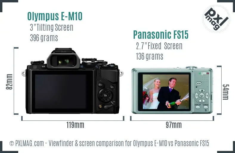Olympus E-M10 vs Panasonic FS15 Screen and Viewfinder comparison
