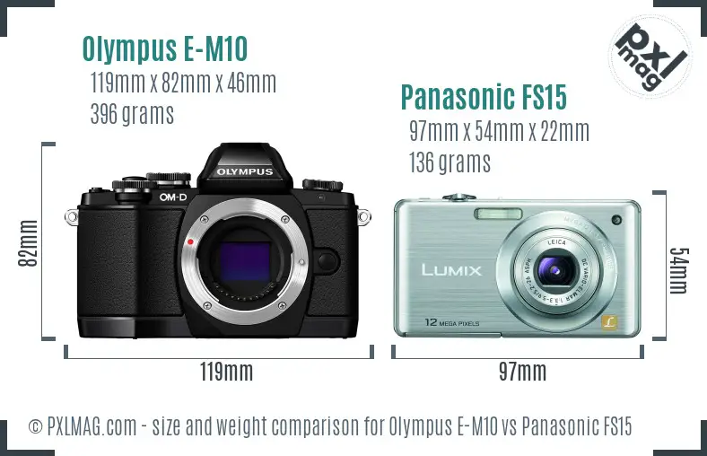Olympus E-M10 vs Panasonic FS15 size comparison