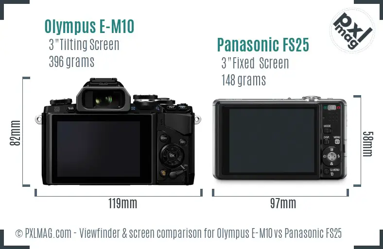 Olympus E-M10 vs Panasonic FS25 Screen and Viewfinder comparison