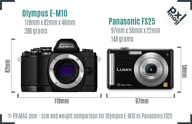 Olympus E-M10 vs Panasonic FS25 size comparison