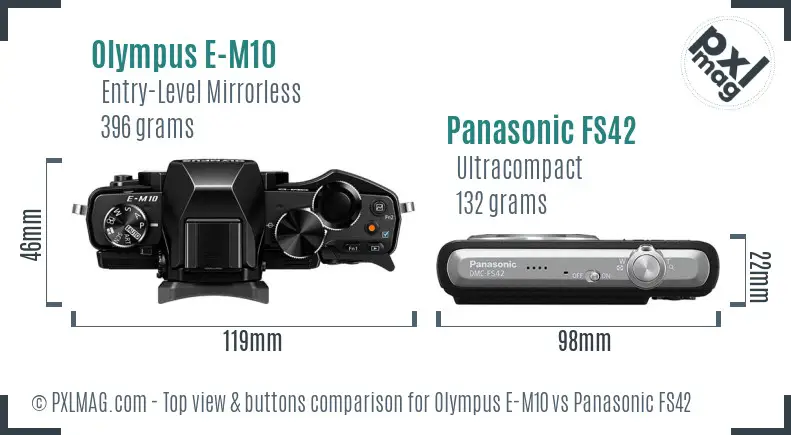 Olympus E-M10 vs Panasonic FS42 top view buttons comparison