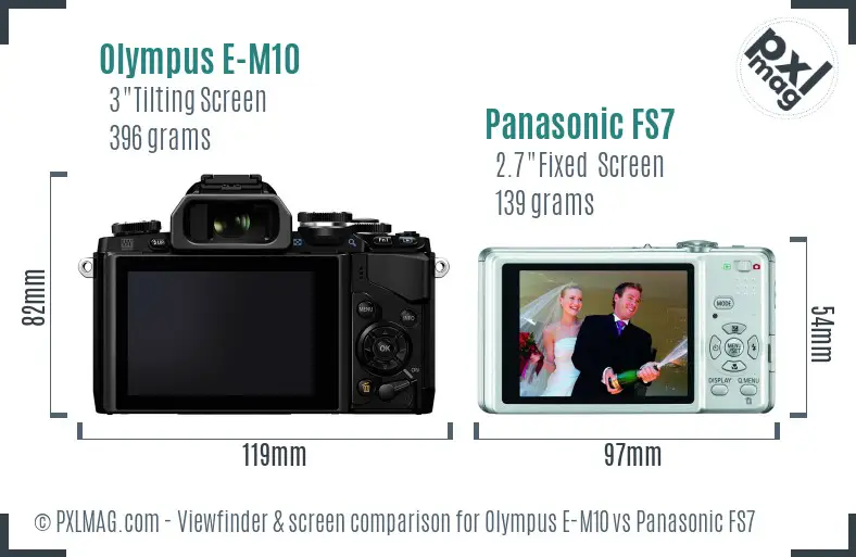Olympus E-M10 vs Panasonic FS7 Screen and Viewfinder comparison