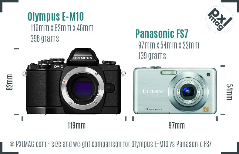 Olympus E-M10 vs Panasonic FS7 size comparison