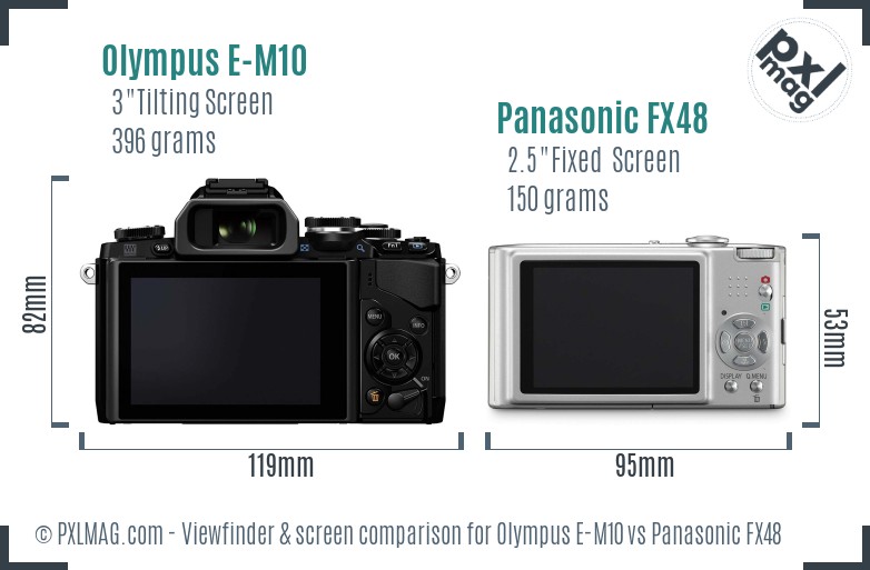 Olympus E-M10 vs Panasonic FX48 Screen and Viewfinder comparison