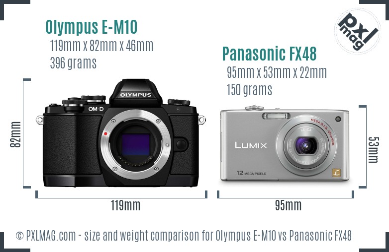 Olympus E-M10 vs Panasonic FX48 size comparison