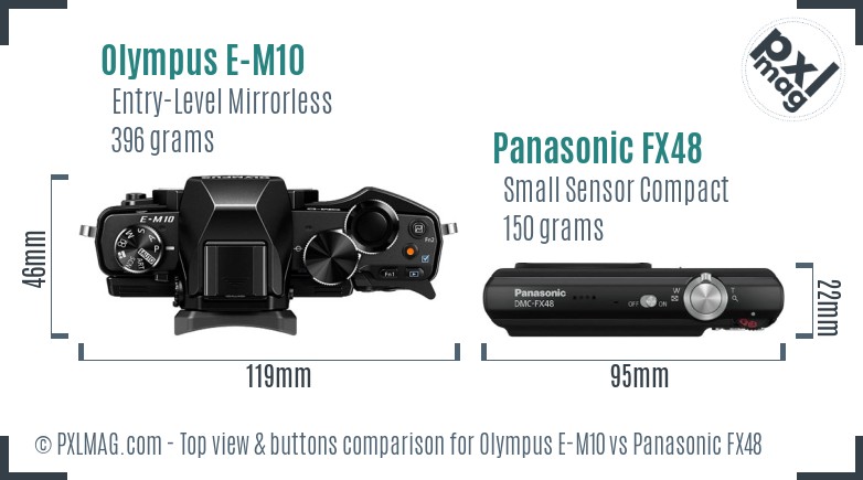 Olympus E-M10 vs Panasonic FX48 top view buttons comparison