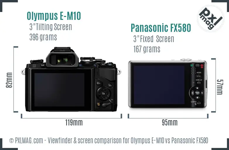 Olympus E-M10 vs Panasonic FX580 Screen and Viewfinder comparison