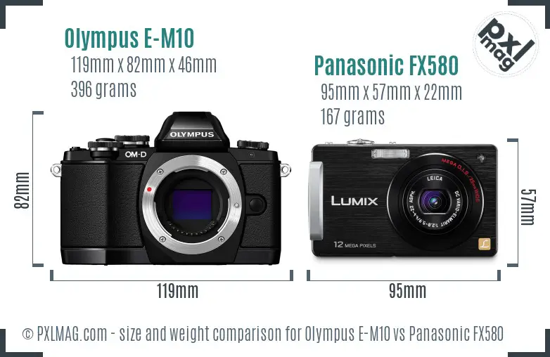 Olympus E-M10 vs Panasonic FX580 size comparison