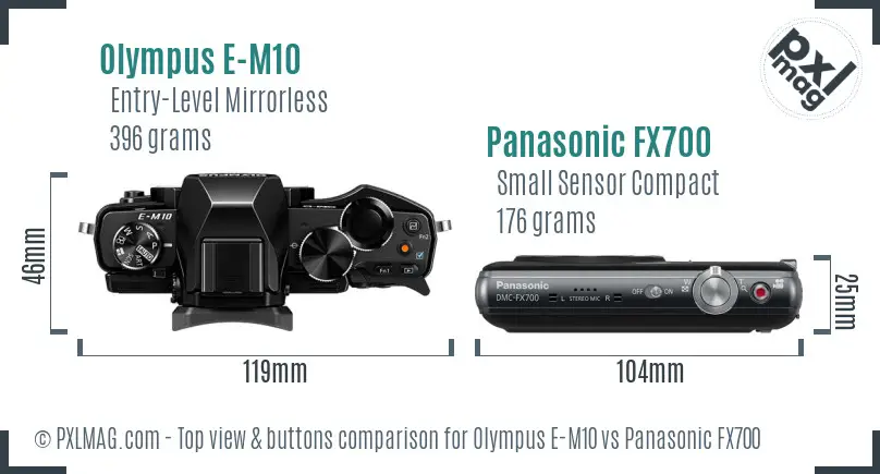 Olympus E-M10 vs Panasonic FX700 top view buttons comparison