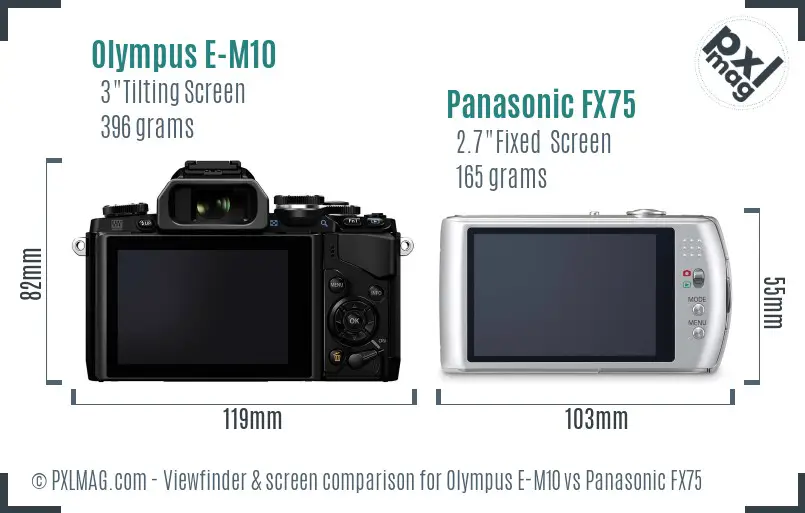 Olympus E-M10 vs Panasonic FX75 Screen and Viewfinder comparison
