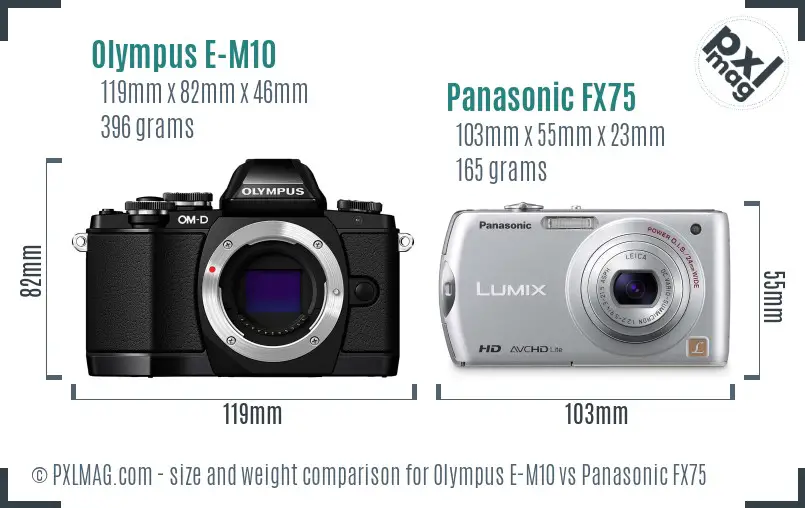 Olympus E-M10 vs Panasonic FX75 size comparison