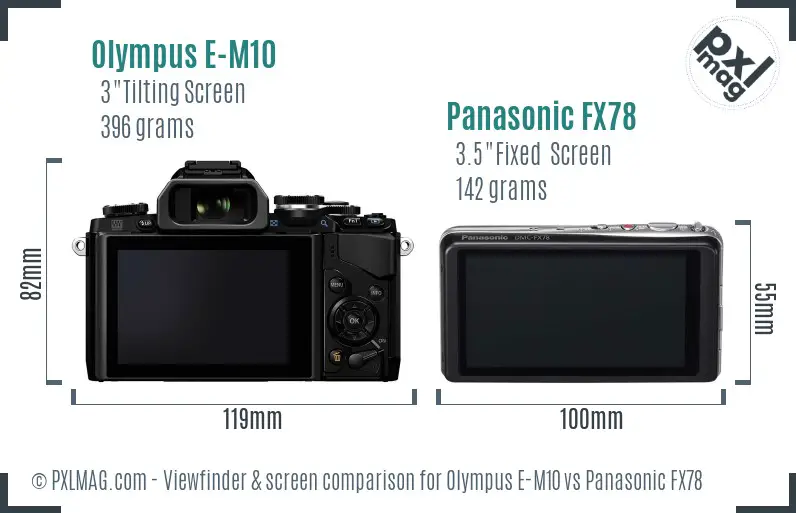 Olympus E-M10 vs Panasonic FX78 Screen and Viewfinder comparison
