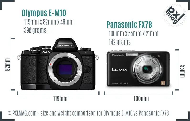 Olympus E-M10 vs Panasonic FX78 size comparison