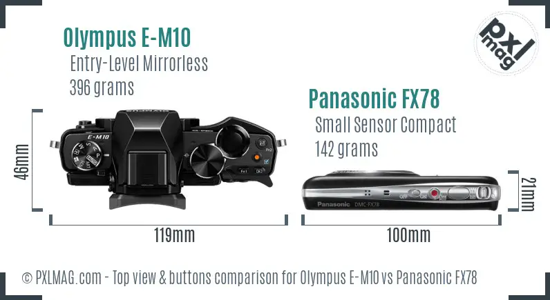 Olympus E-M10 vs Panasonic FX78 top view buttons comparison