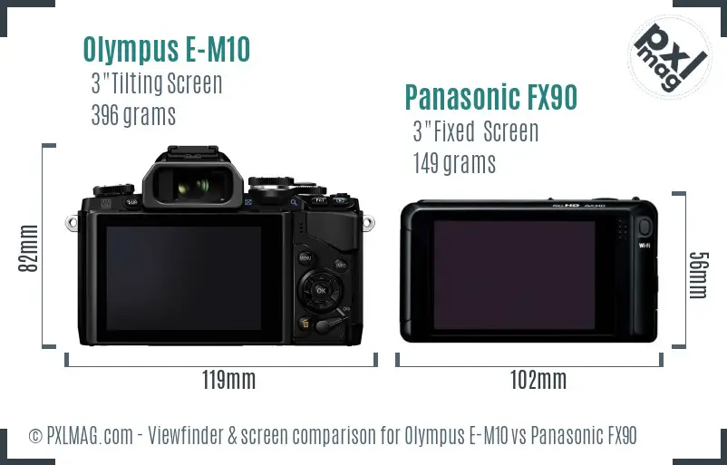 Olympus E-M10 vs Panasonic FX90 Screen and Viewfinder comparison