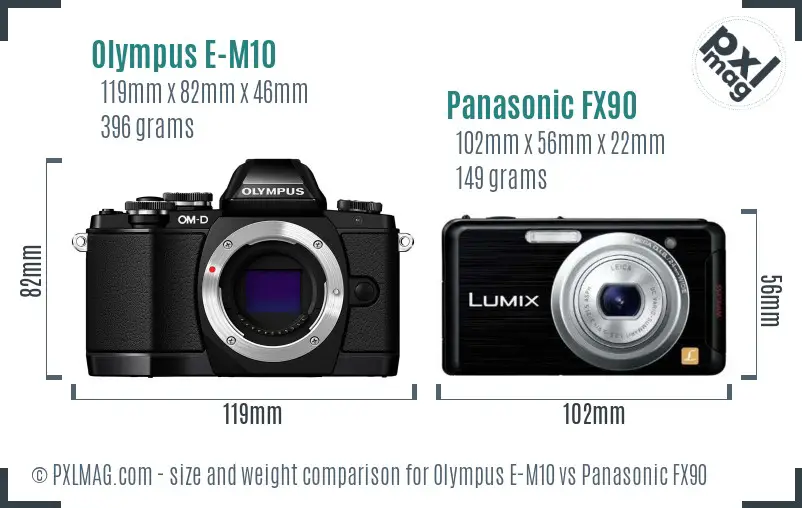 Olympus E-M10 vs Panasonic FX90 size comparison