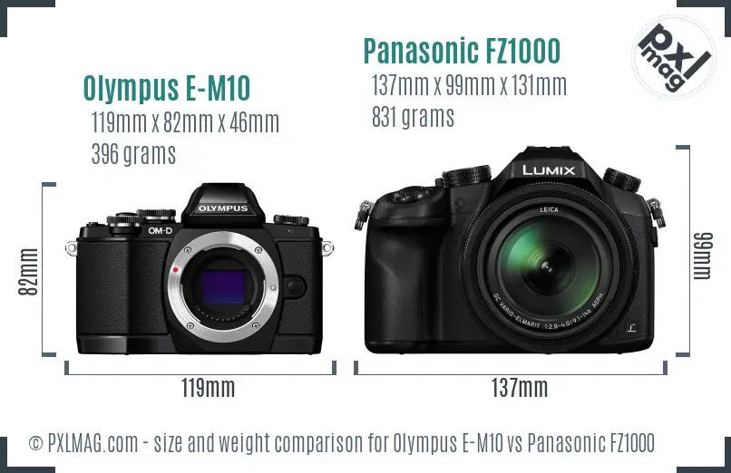 Olympus E-M10 vs Panasonic FZ1000 size comparison